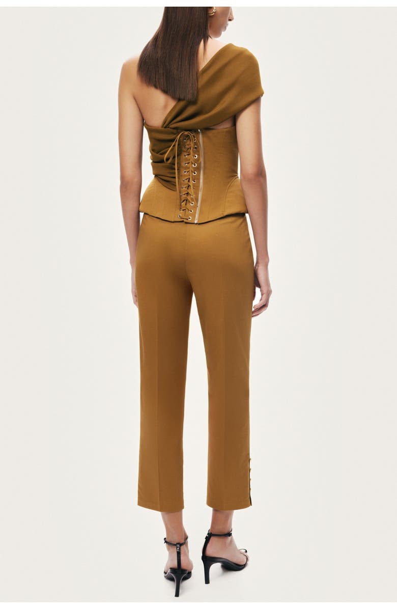 Nocturne One-Shoulder Draped Gabardine Bustier, Alternate, color, Camel