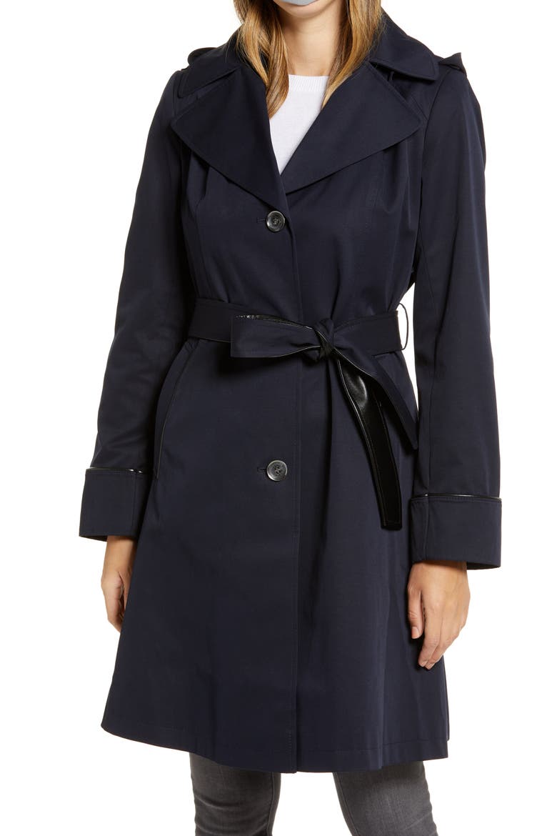 Hooded Trench Coat, Main, color, NAVY