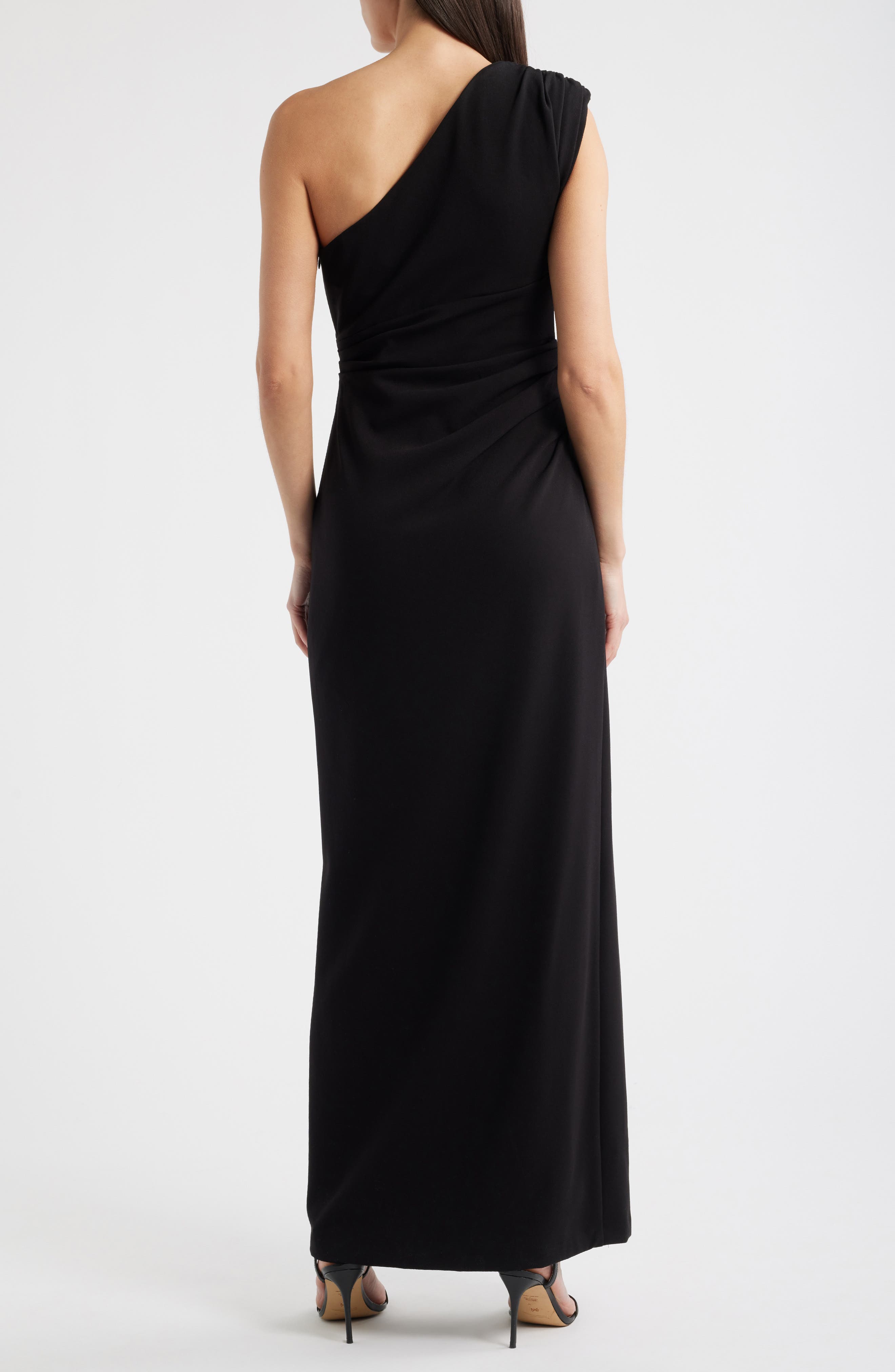vince camuto crepe a line dress Draped One-Shoulder Gown (Women) three-quarter-sleeve Backless Gown with Oversized Bateau neck Style:Purple