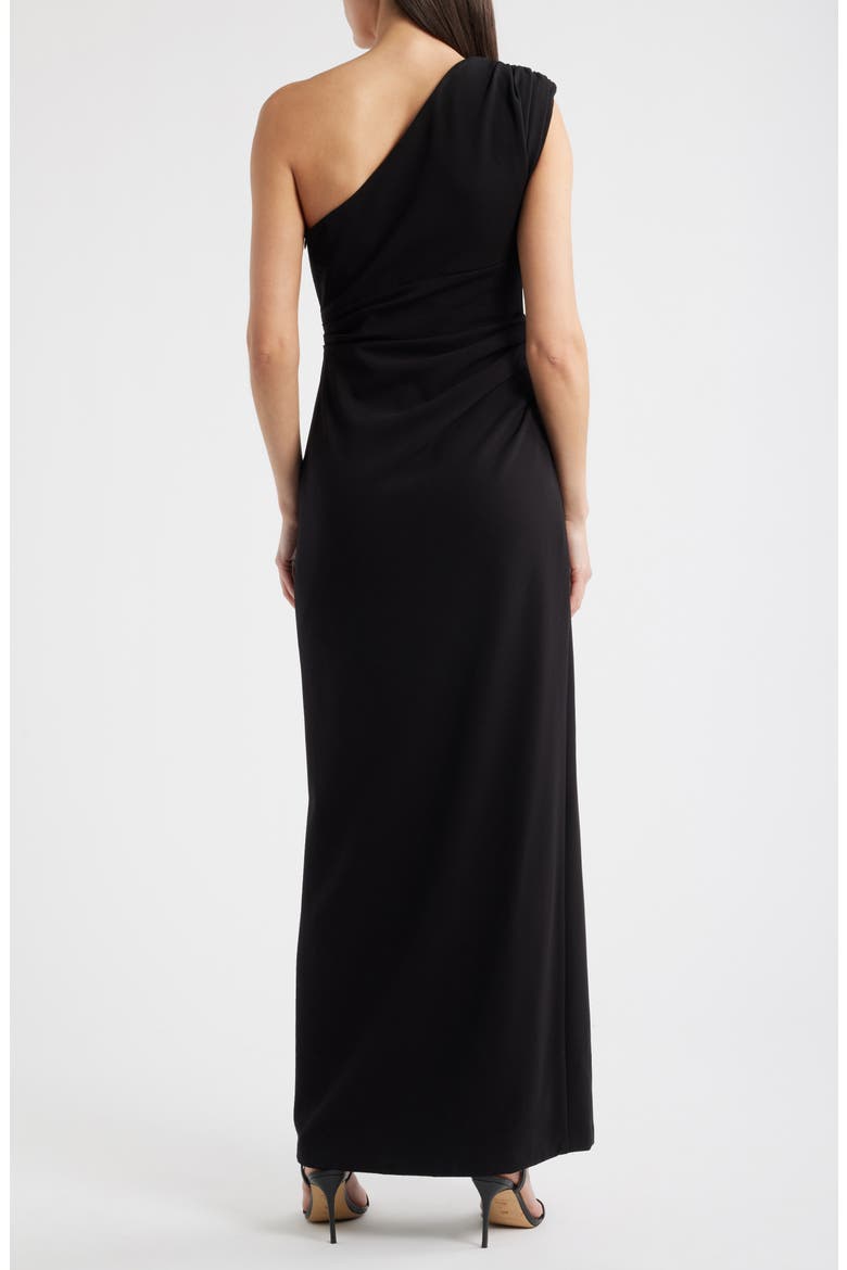 Draped One-Shoulder Crepe Gown, Alternate, color, BLACK