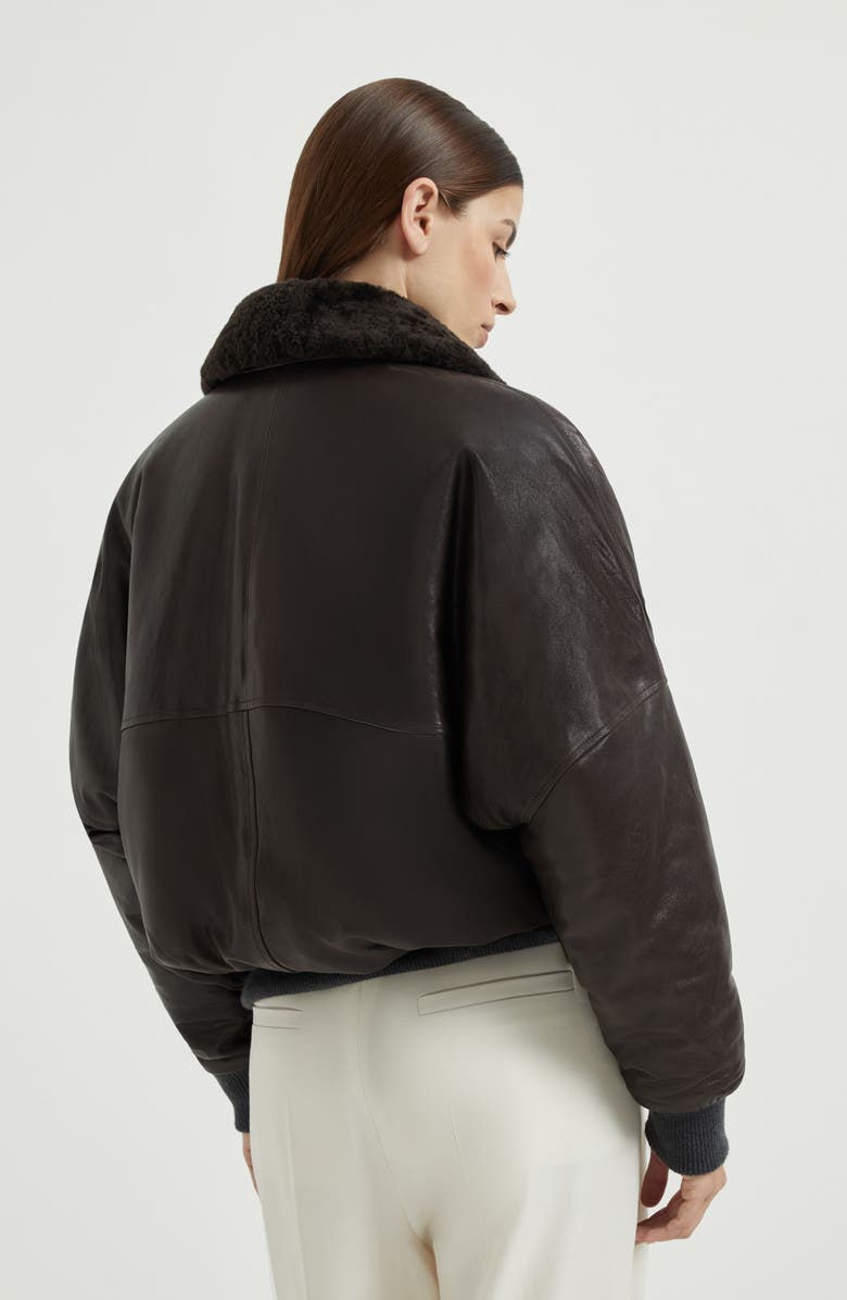 Brunello Cucinelli Nappa leather bomber jacket, Alternate, color, Cocoa