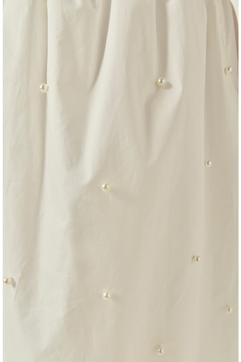 Imitation Pearl Studded Cotton Poplin Midi Skirt, Alternate, color, WHITE