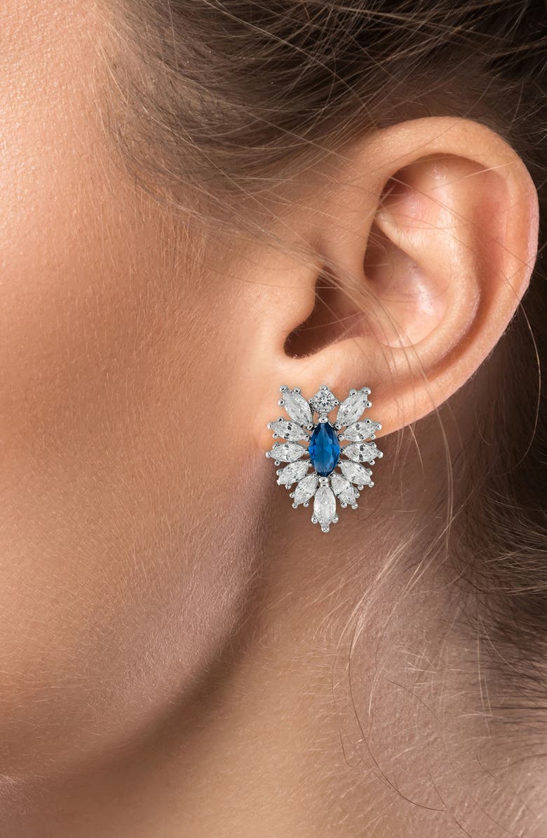 CZ by Kenneth Jay Lane Marquise CZ Cluster Drop Earrings, Alternate, color, Blue/ Silver