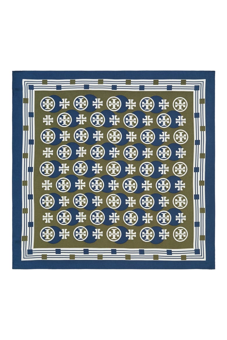 Geometric Logo Silk Square Scarf, Alternate, color, ALPINE GREEN