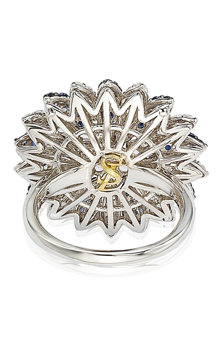 SUZY LEVIAN Created Sapphire, Sapphire & Diamond Flower Ring, Alternate, color, Blue
