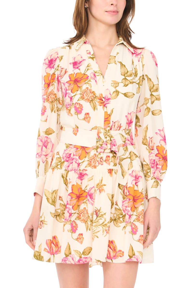 CeCe Long Sleeve Belted Dress, Alternate, color, New Ivory