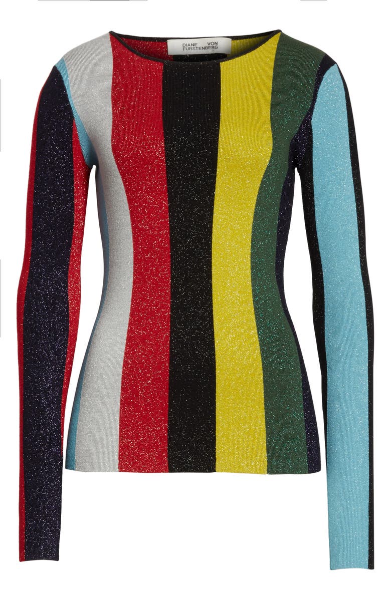 DVF Diane von Furstenberg Metallic Stripe Sweater, Alternate, color, 