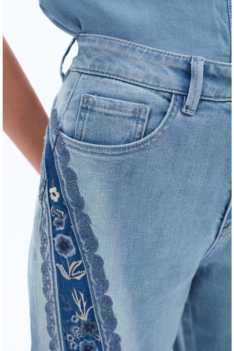 Patchwork Embroidered High Waist Crop Jeans, Alternate, color, MEDIUM BLUE