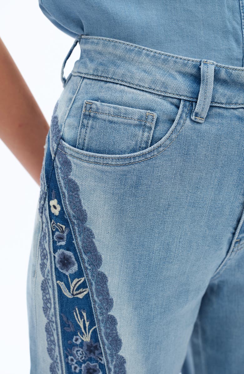 Bayeas Patchwork Embroidered High Waist Crop Jeans, Alternate, color, Medium Blue