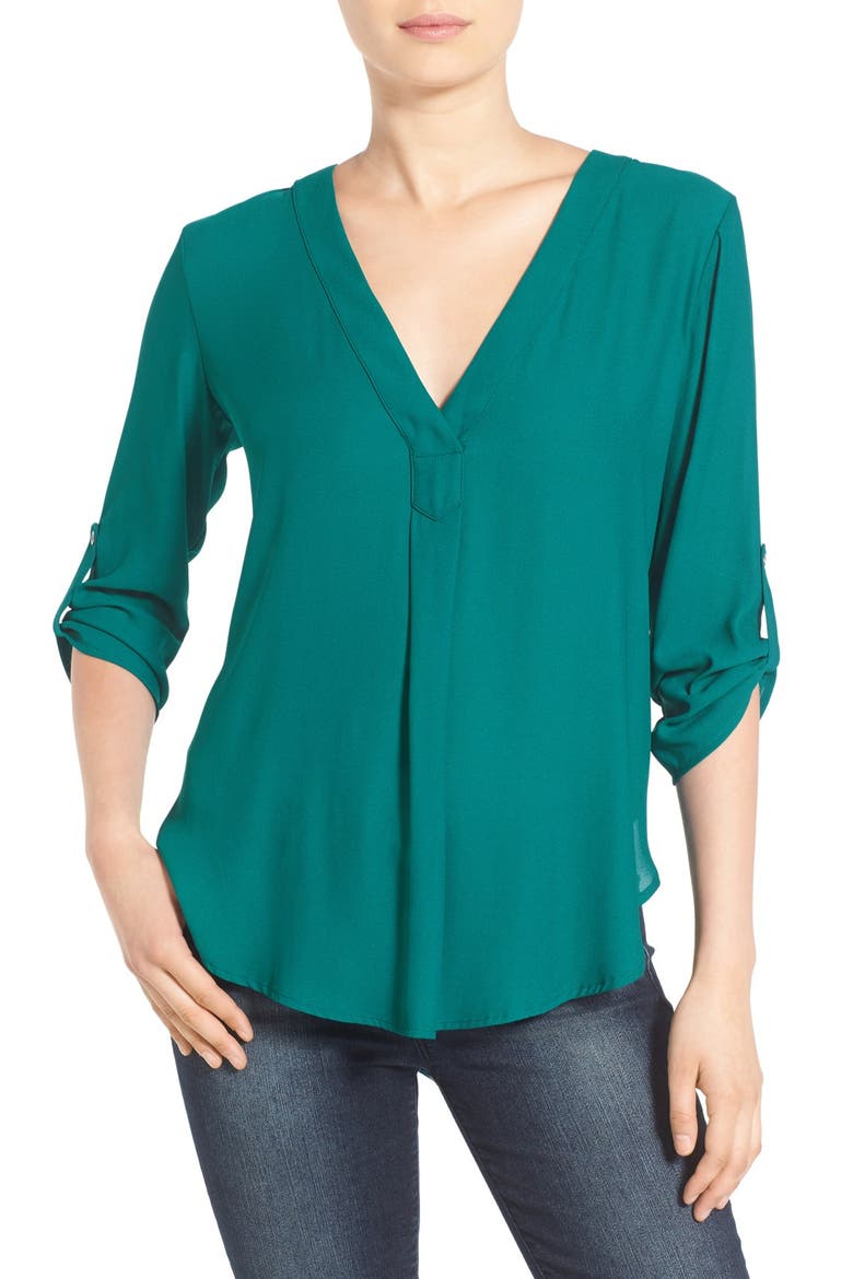 V-Neck Crepe Blouse, Main, color, SHADED SPRUCE