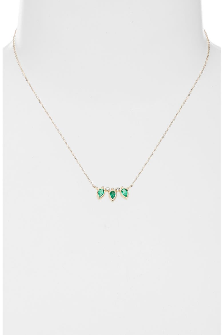 Bouquet Diamond Mini Fan Necklace, Alternate, color, EMERALD