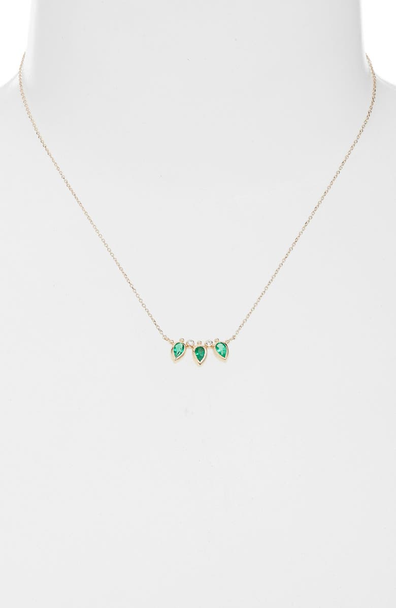 Anzie Bouquet Diamond Mini Fan Necklace, Alternate, color, Emerald