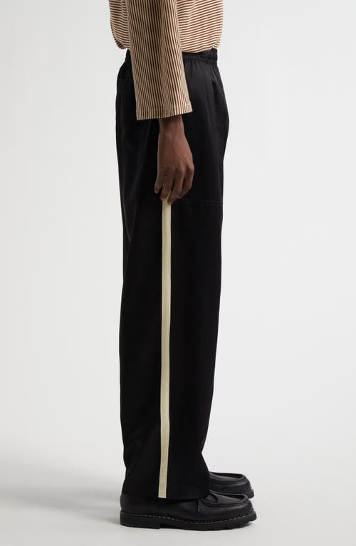 Bode Black Satin Track Pants In Black Cream