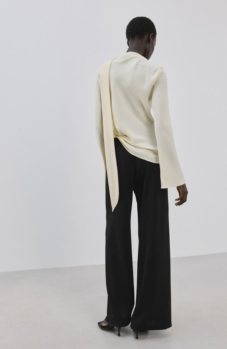 MANGO Side Piped Knit Wide Leg Pants, Alternate, color, Black