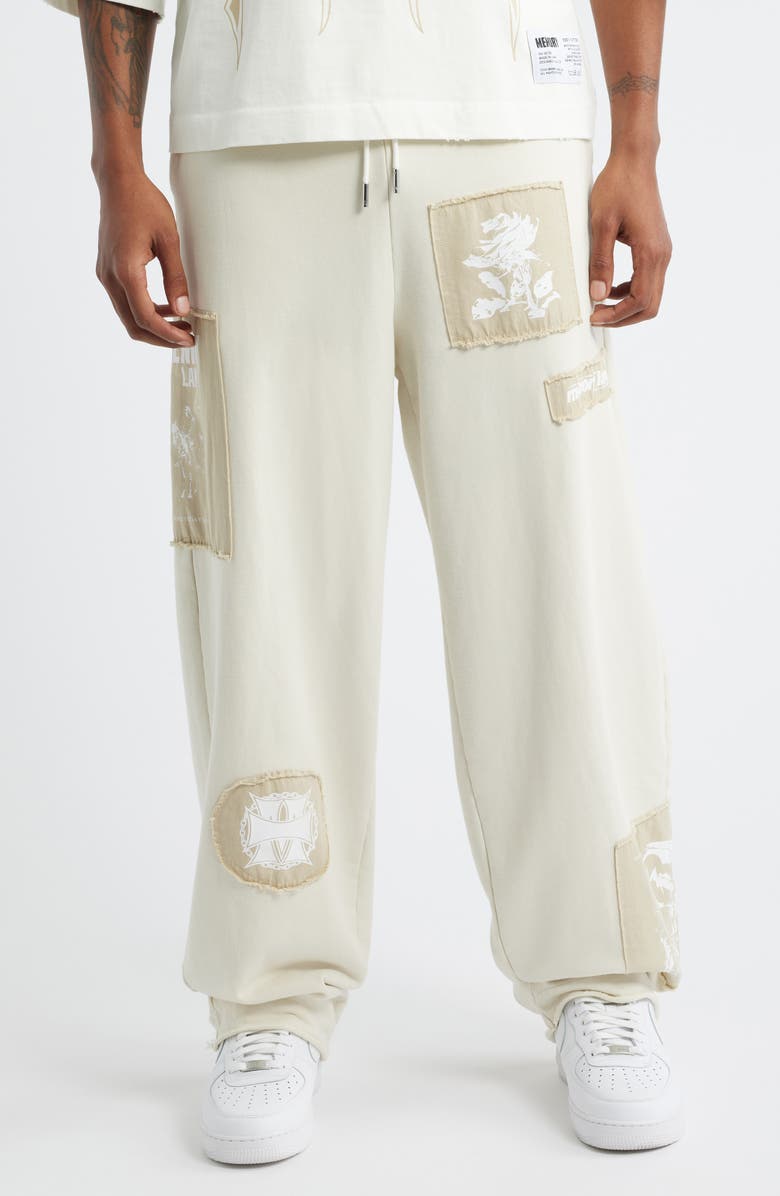 MEMORY LANE Patch Flyer Drawstring Sweatpants, Main, color, Cream