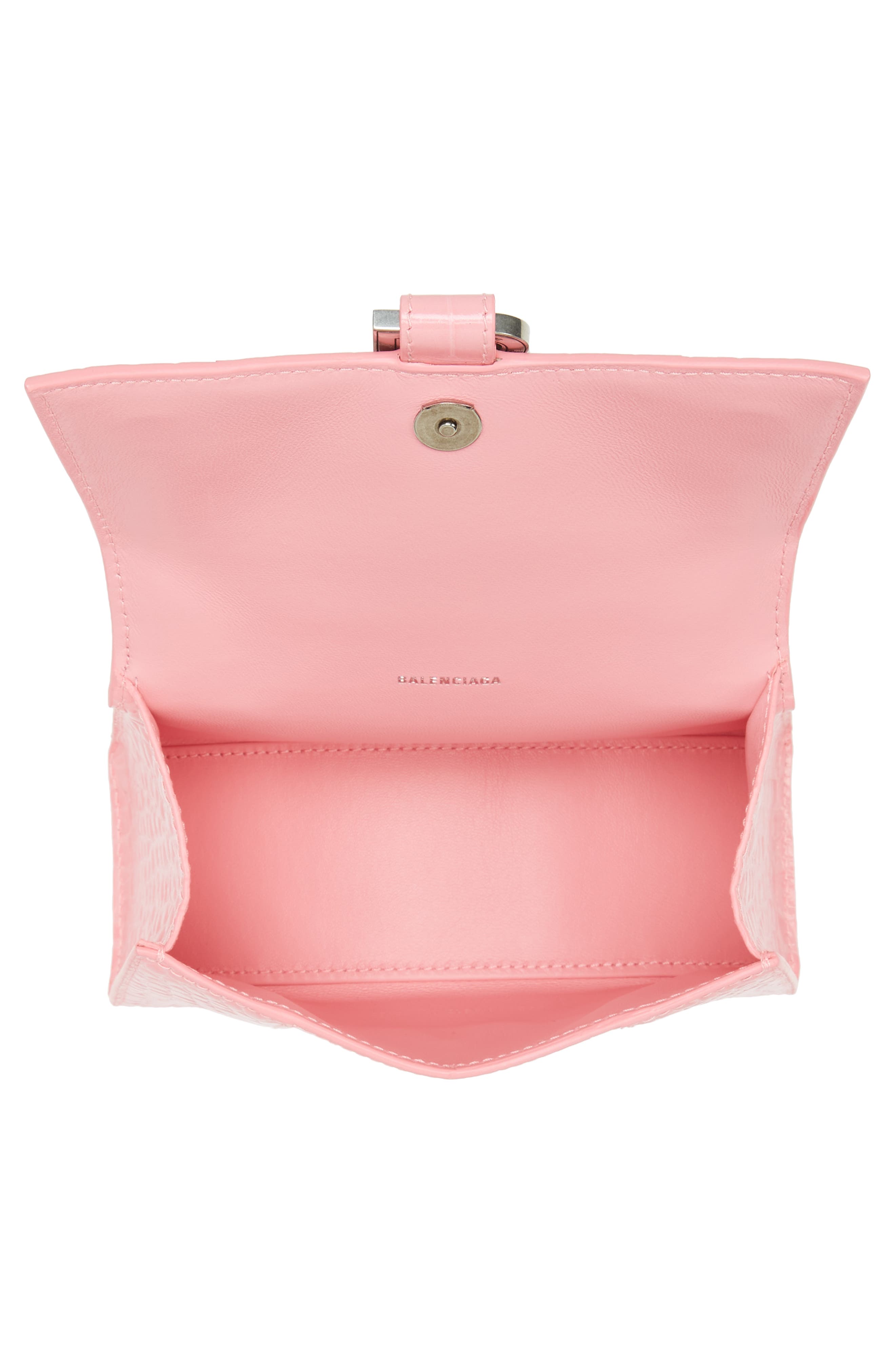 Extra Small Hourglass Croc Embossed Leather Top Handle Bag, Alternate, color, SWEET PINK