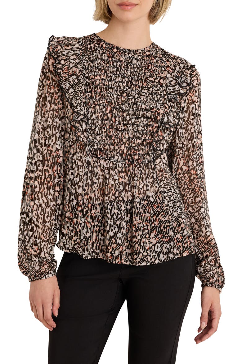 Leo Animal Print Georgette Ruffle Trim Top, Main, color, NEUTRAL MULTI