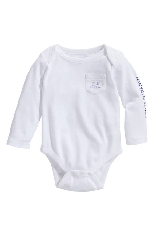 vineyard vines Whale Long Sleeve Cotton Graphic Bodysuit in White Cap at Nordstrom, Size 0-3M