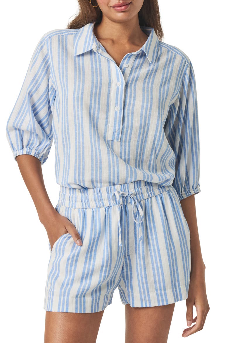 Allison Variegated Stripe Linen Blend Top, Main, color, STEEL BLUE/ WHITE