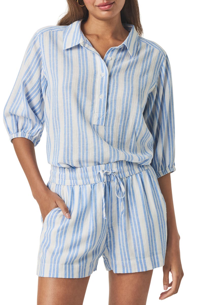 Splendid Allison Variegated Stripe Linen Blend Top, Main, color, Steel Blue/ White