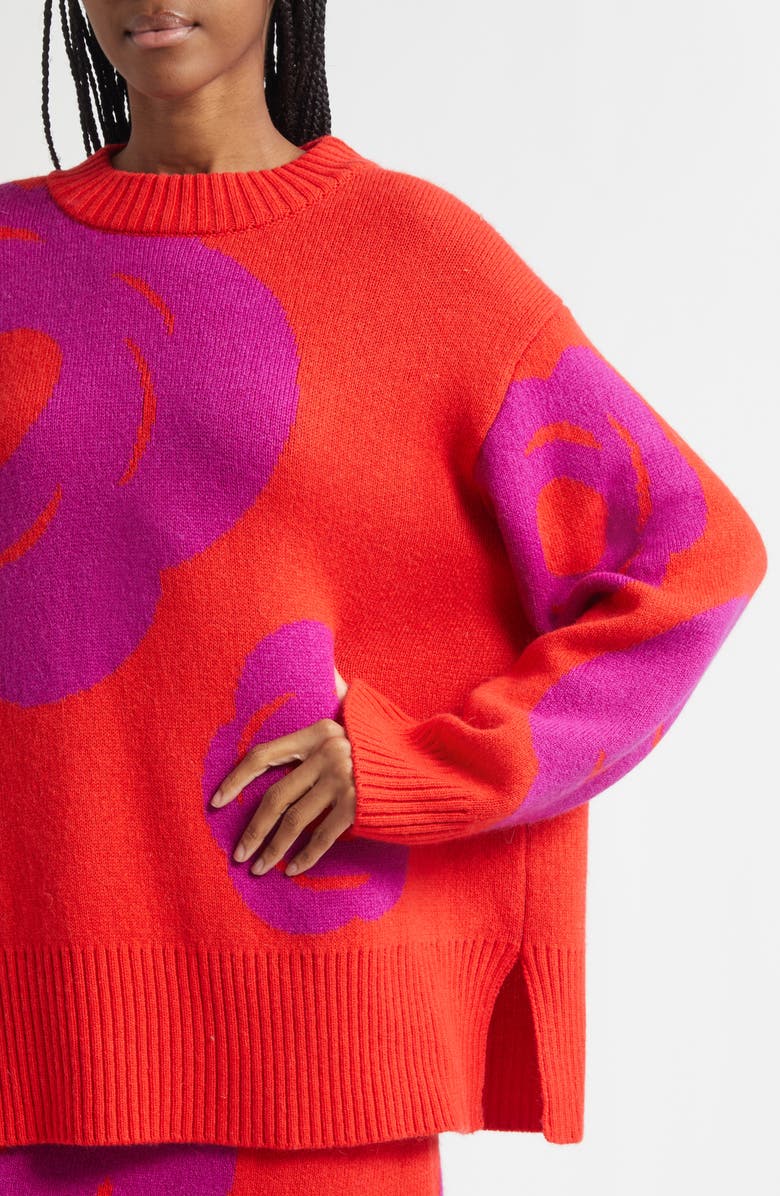 Marimekko Kartakteri Tumma Floral Jacquard Merino Wool & Mohair Blend Sweater, Alternate, color, Red, Purple