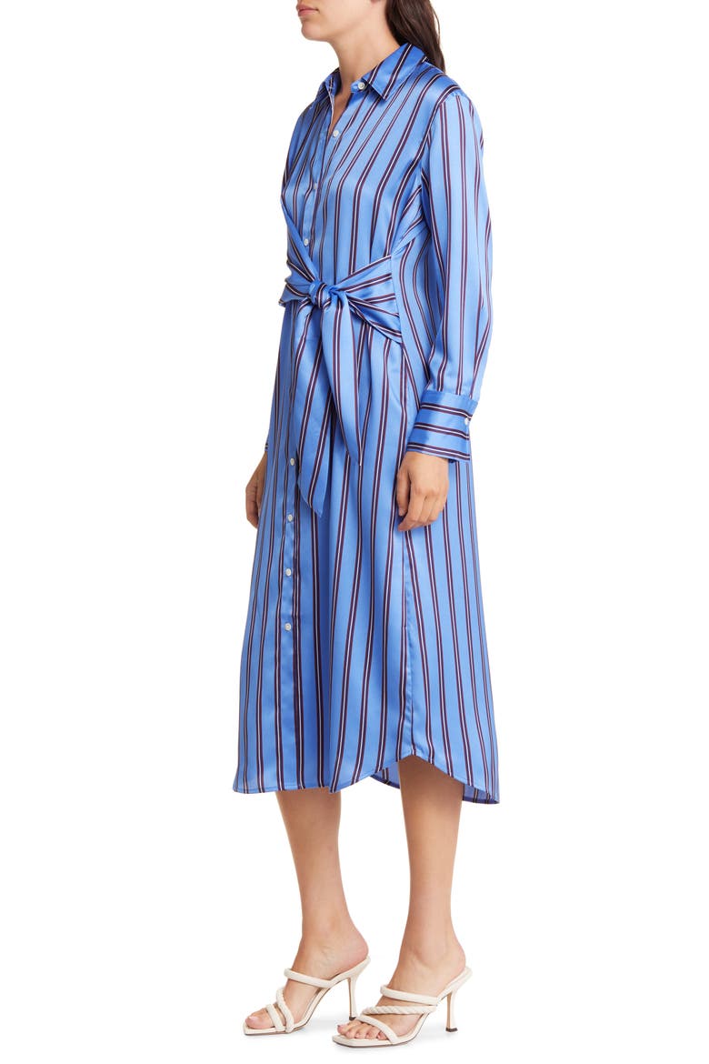 Lacey Stripe Tie Front Long Sleeve Sateen Shirtdress, Alternate, color, PRIMROSE STRIPE