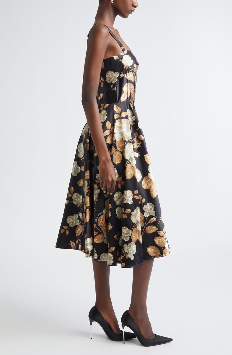 Dolce&Gabbana Rose Print Stretch Satin Charmeuse Dress, Alternate, color, Hn5qq Rose Vintage F.nero