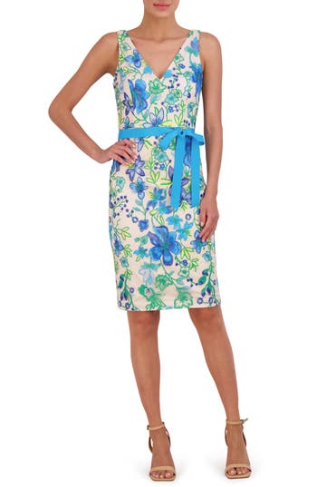 ELIZA J ELIZA J FLORAL EMBROIDERY COCKTAIL SHEATH DRESS 