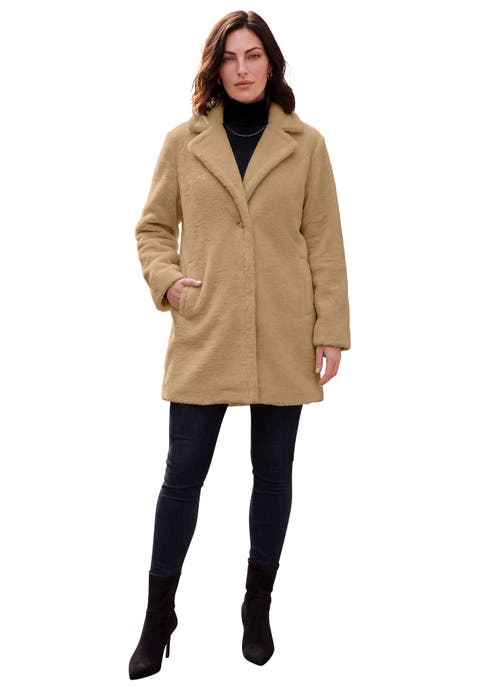 Plus Size Mid Length Teddy Faux Fur Coat