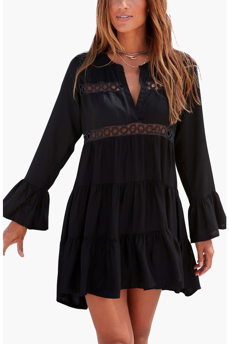 Flowy Flared Sleeve Dress, Main, color, Black