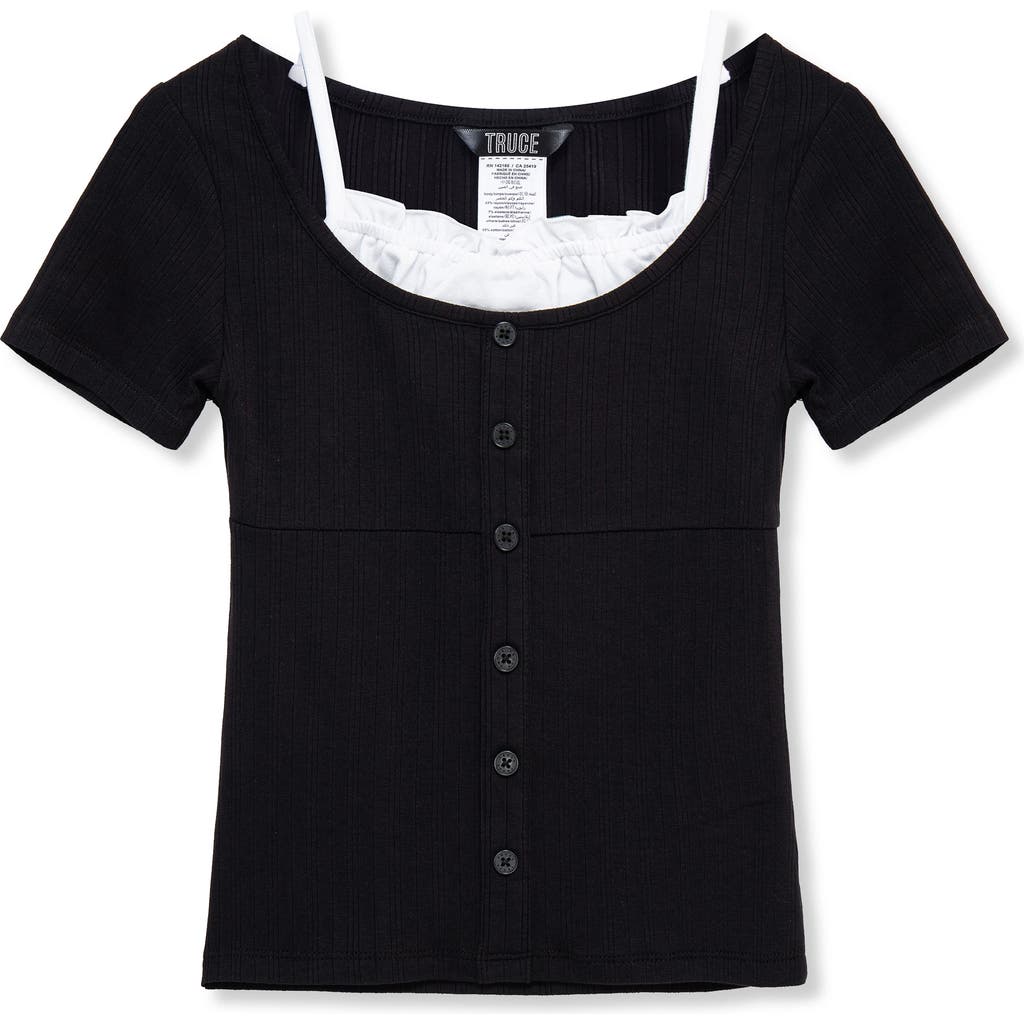 Truce Kids' Layered Rib Knit Top In Black