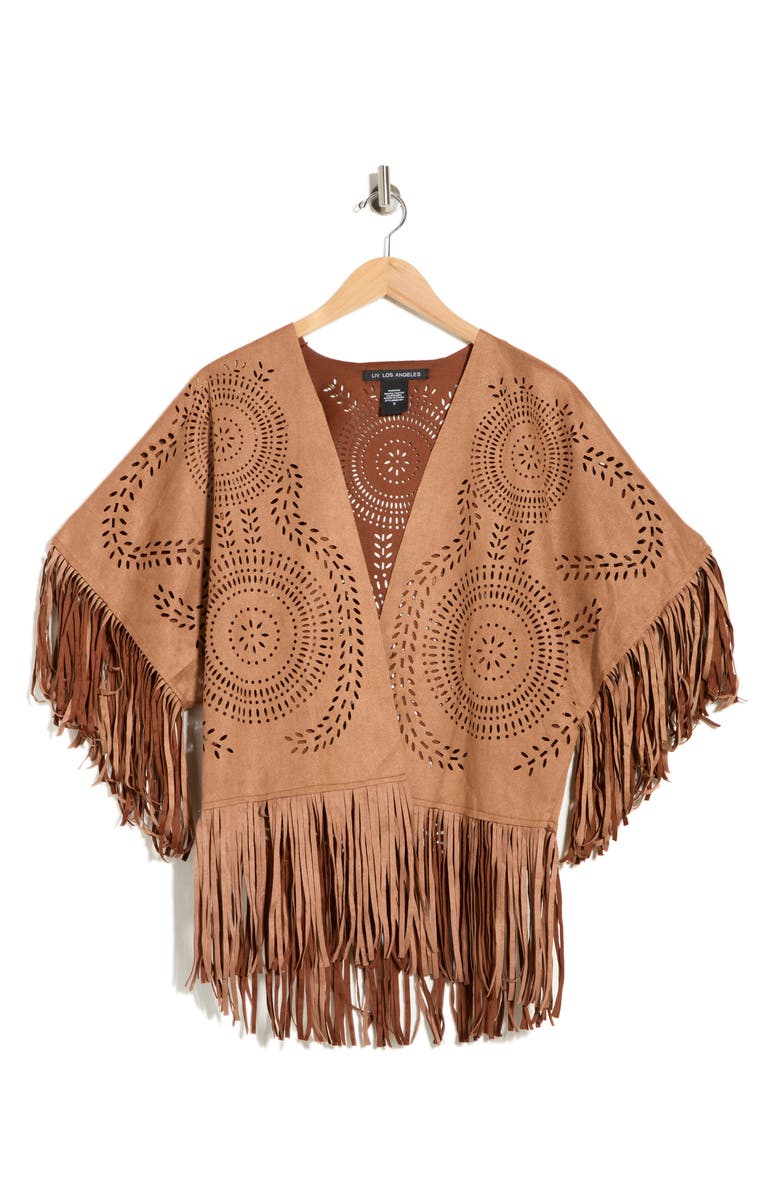 Forgotten Grace Fringe Faux Suede Jacket, Alternate, color, Camel
