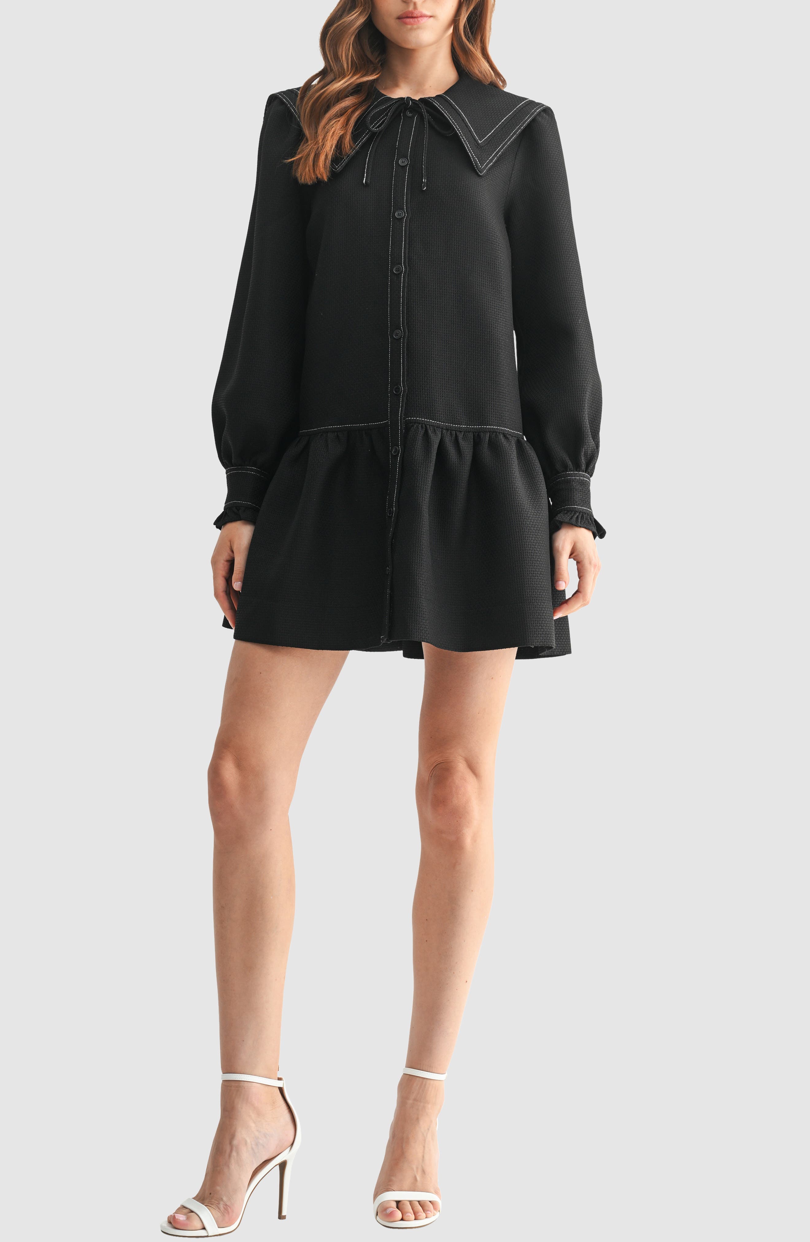 Mila Mae Collared Long Sleeve Ruffle Hem Shirtdress