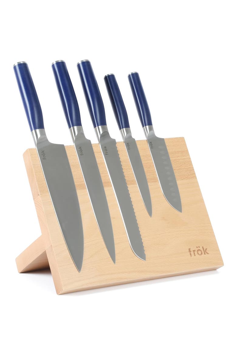 6 Piece Cutlery Set with Magnetic Wood Stand, Main, color, Blue