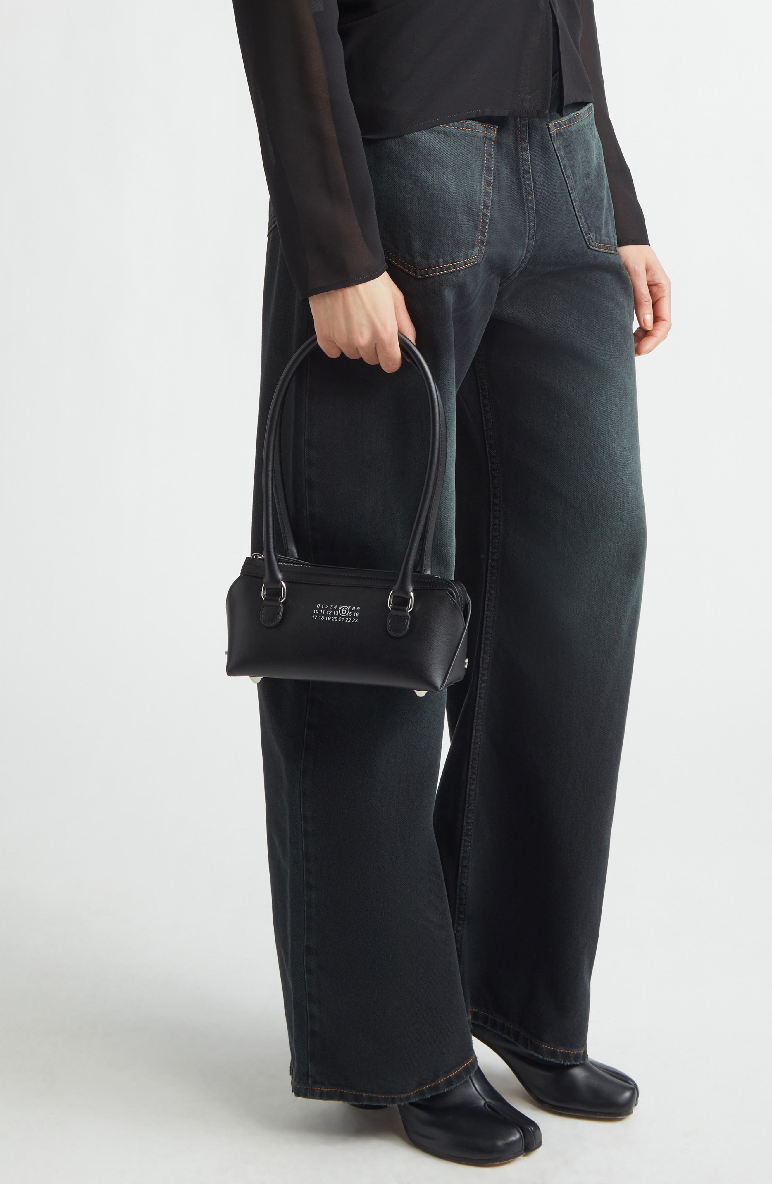 Mini New Bauletto Leather Shoulder Bag, Alternate, color, BLACK