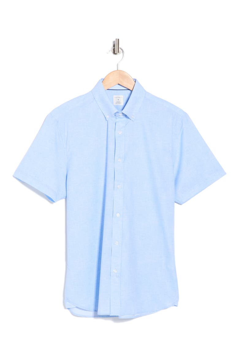 Short Sleeve Woven Button-Down Shirt, Alternate, color, LIGHT BLUE