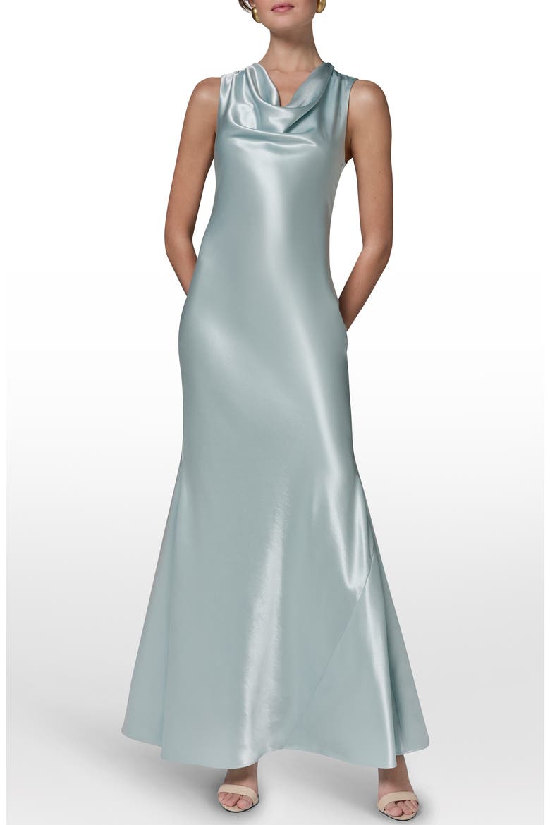 Cowl Neck Sleeveless Satin Gown, Main, color, DK Mist