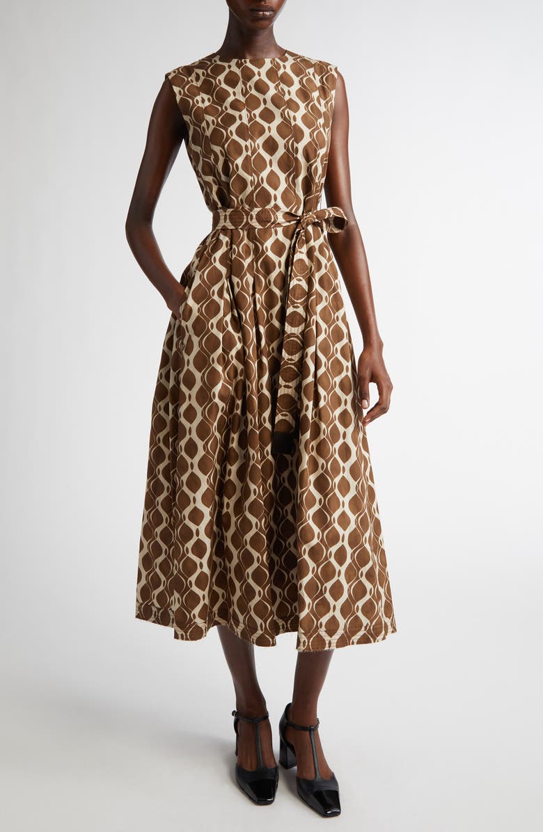 Max Mara Amati Print Poplin Midi Dress, Main, color, Ecru