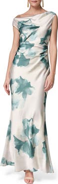 Donna Karan New York Water Lily Print One-Shoulder Gown