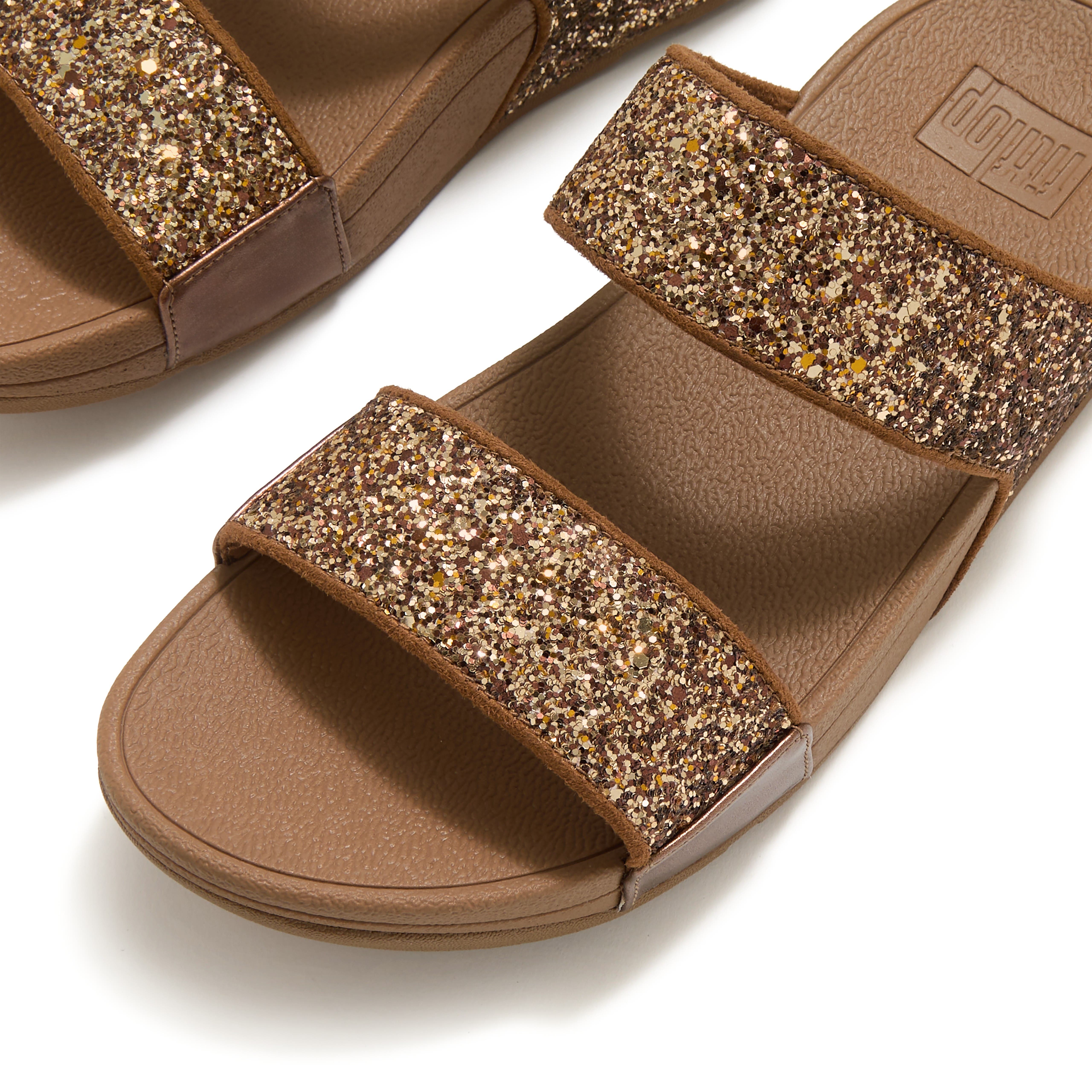 Lulu Multi-Tonal Glitter Slides, Alternate, color, Terracotta Tan