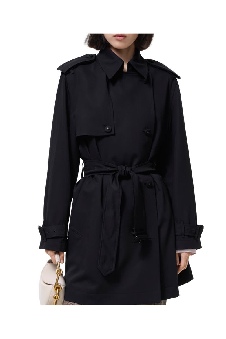 Short Wool Trench Coat, Alternate, color, Navy
