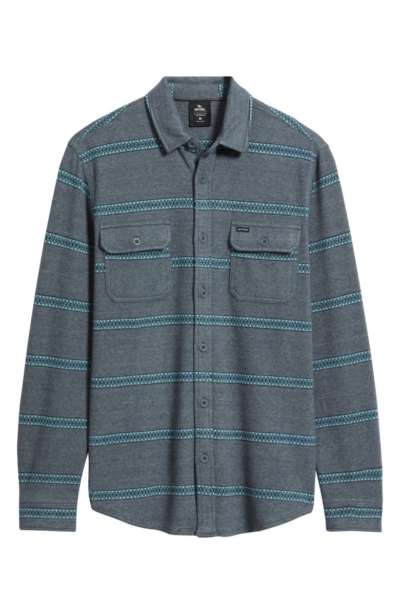 Rip Curl Grid Stretch Fleece Button-Up Shirt, Alternate, color, Pine Night