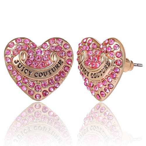 Juicy Couture Heart Crystal Stud Earrings, Gold-tone With Crystals In Pink