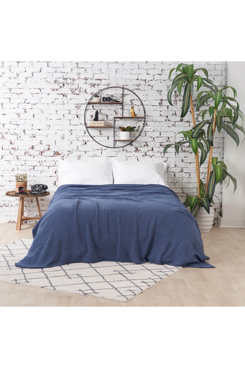 Ryker Vintage Indigo King Gauze Coverlet Bedspread, Main, color, Blue