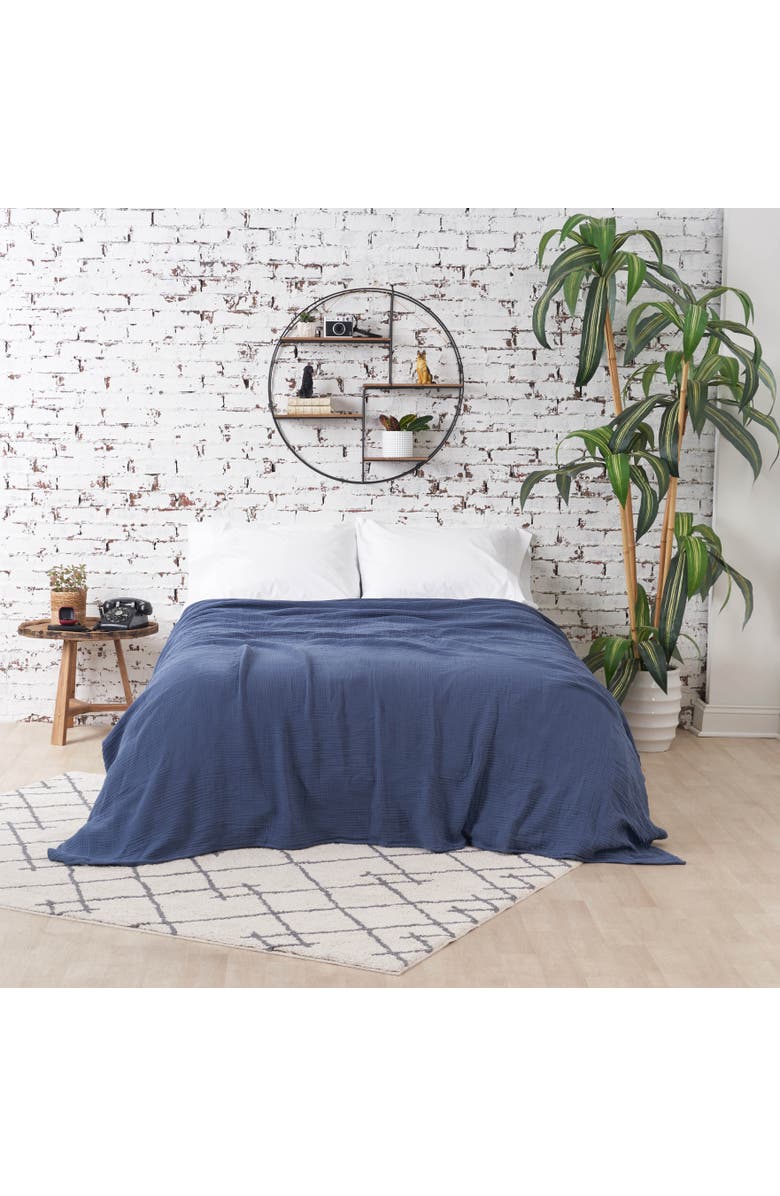 carol & frank Ryker Vintage Indigo Queen Gauze Coverlet, Main, color, Blue