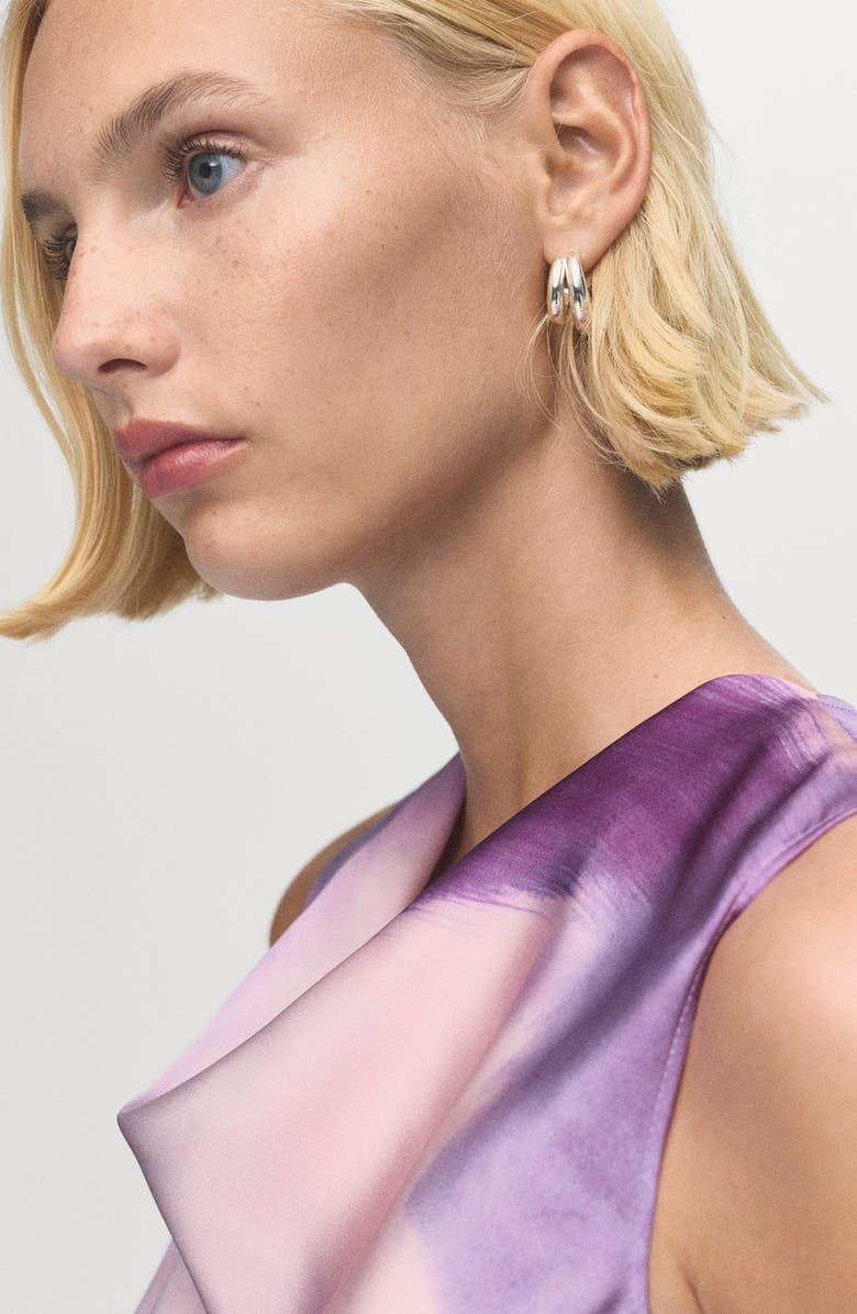 MANGO Tie Dye Cowl Neck Satin Midi Dress, Alternate, color, Light/ Pastel Purple