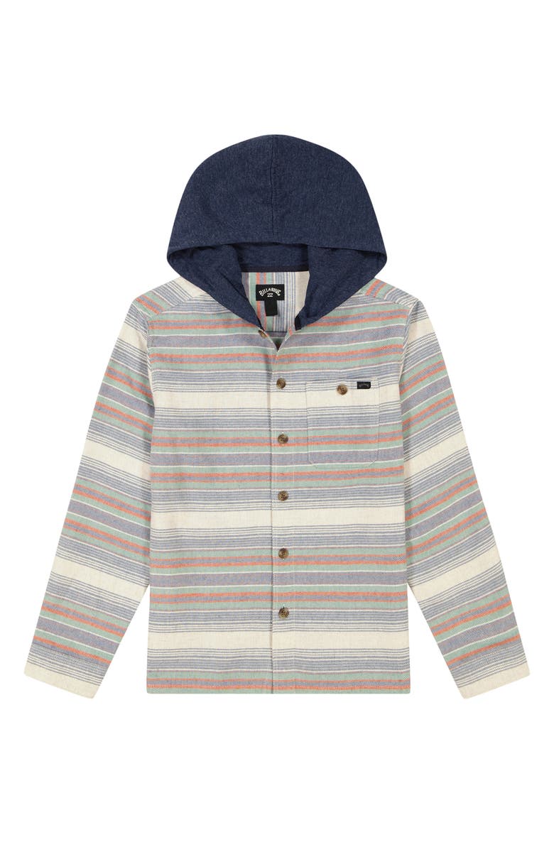 Billabong Kids' Baha Stripe Hooded Flannel Button-Up Shirt, Main, color, 