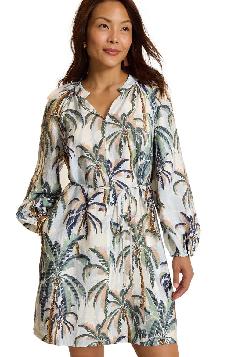 Palm Oasis Long Sleeve Short Dress, Alternate, color, OPAL SURF