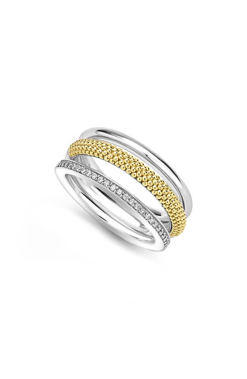 Lagos Two Tone Caviar Lux Three Row Diamond Ring, 0.135 Ct. T. W. In Two-tone