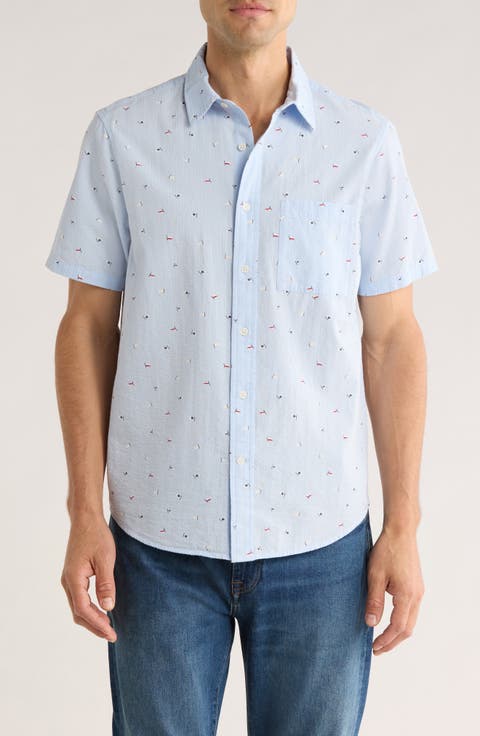 Cotton Seersucker Short Sleeve Button-Up Shirt